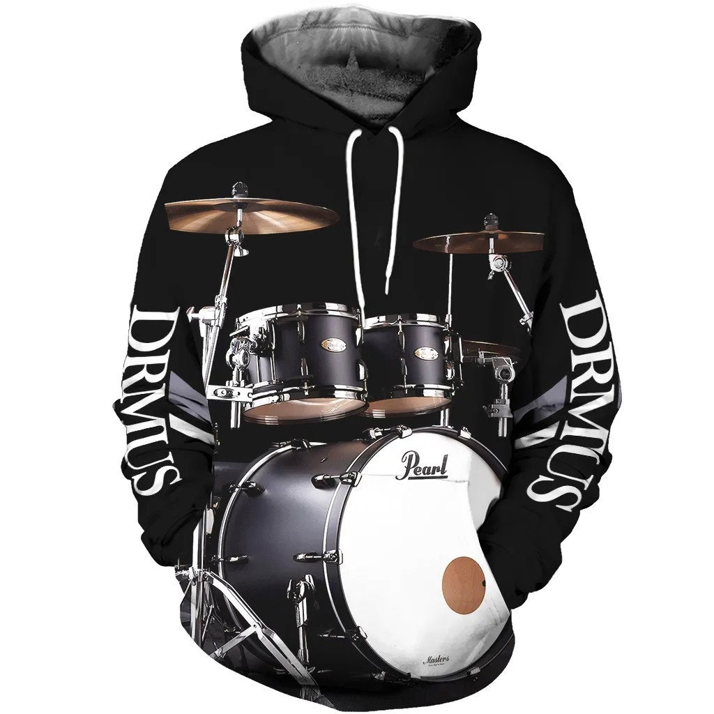 Drums Black 3D All Over Printed Pearl AOP Unisex Hoodie