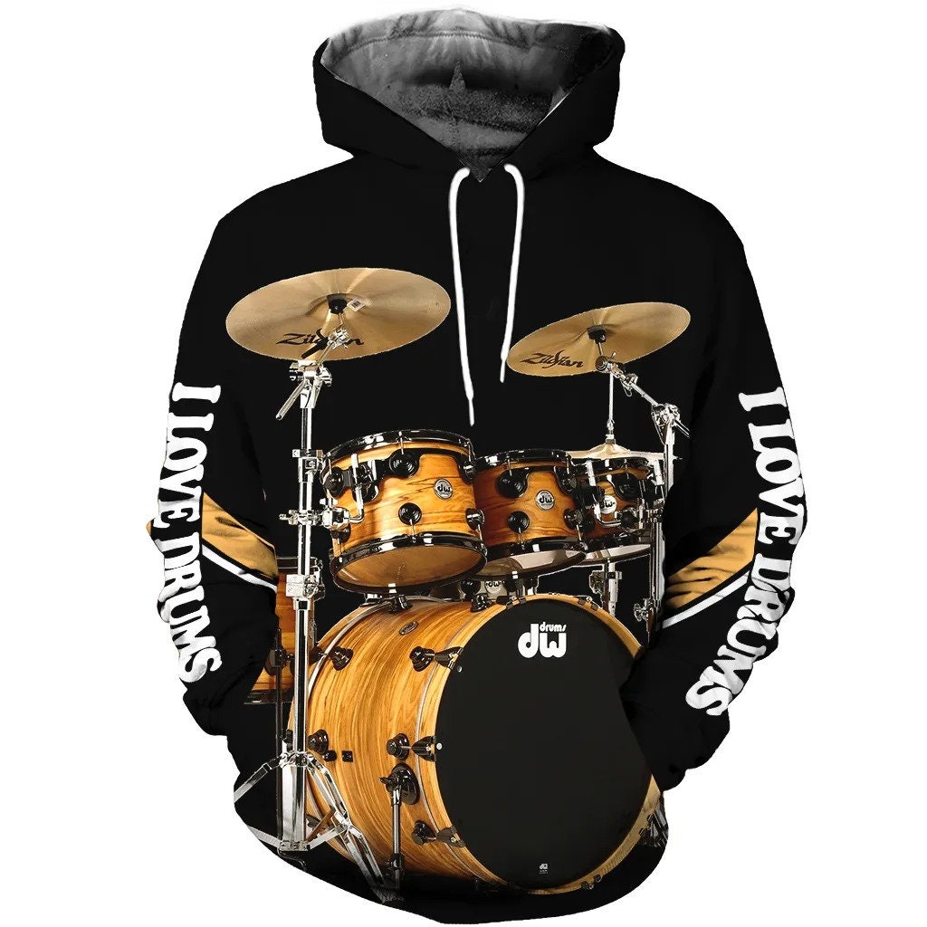 Drums Black And White 3D All Over Printed DW Drums AOP Unisex Hoodie