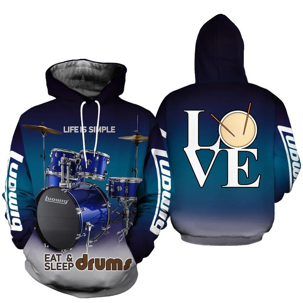 Drums Blue 3D All Over Printed 3D Gift AOP Unisex Hoodie