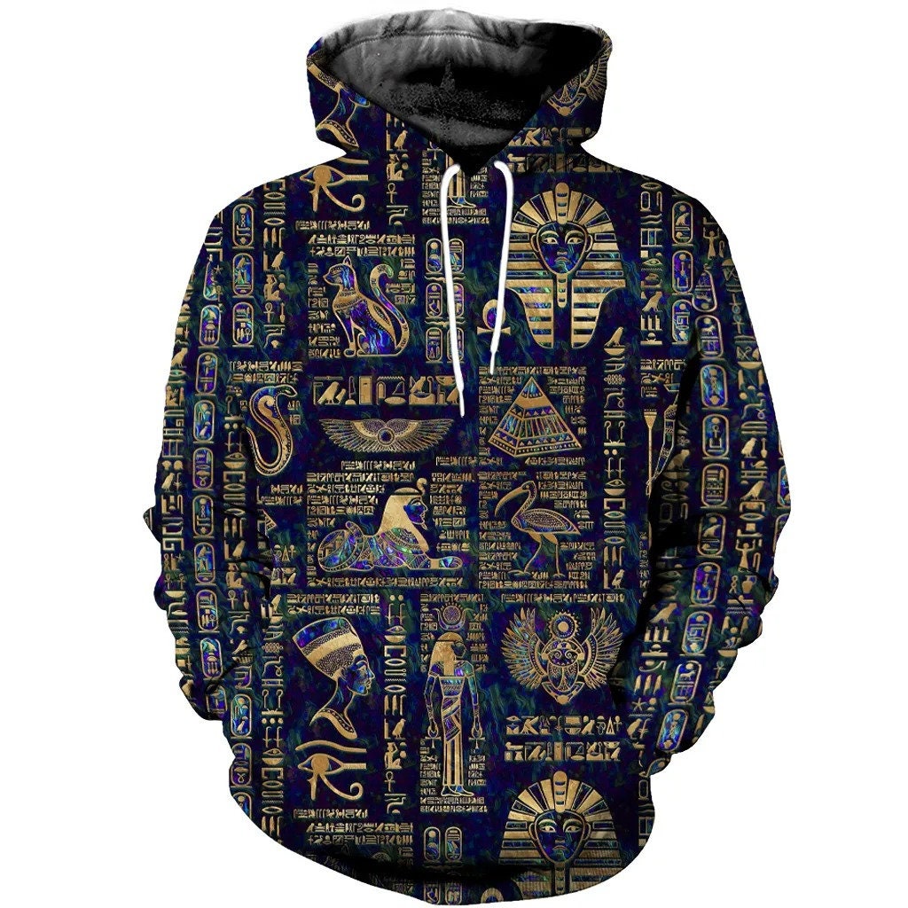 Egyptian Hieroglyphs And Deities 3D All Over Printed AOP Unisex Hoodie