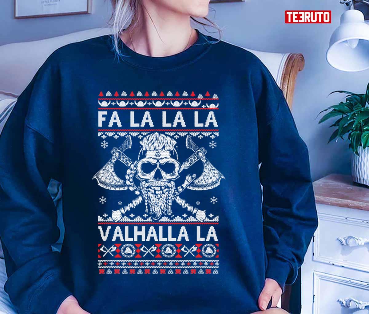 Fa La La Valhalla Viking Skull Christmas Ugly Unisex T-Shirt