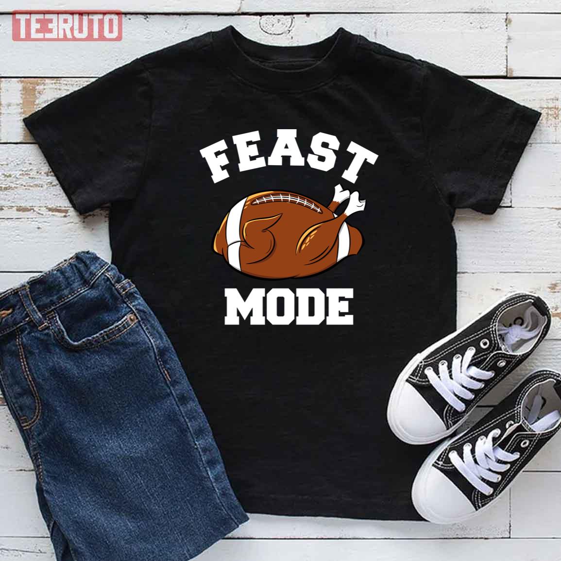 Feast Mode Thanksgiving Turkey Football Boys Mens T-Shirt