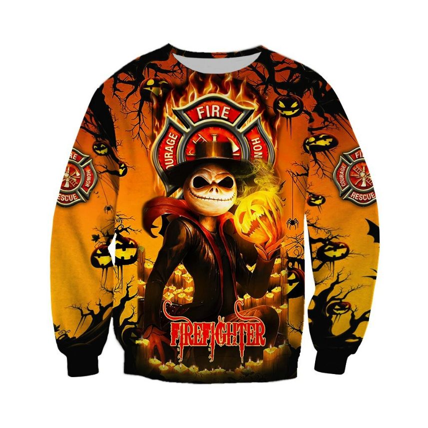 Firefighter Jack Skellington Halloween 3D Sweatshirt - Teeruto