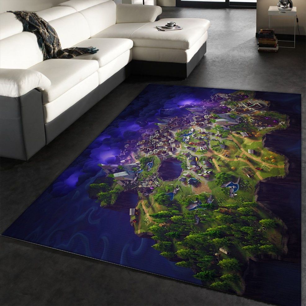 Fortnite Map Gaming Area Rug Bedroom Floor Decor Home Decor