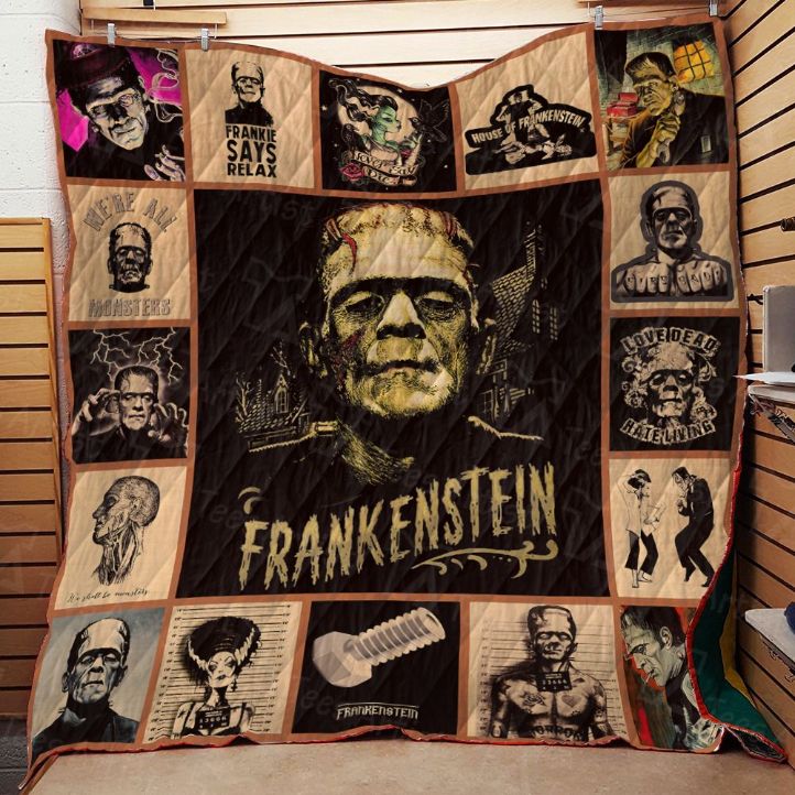 Frankenstein Halloween Frankie Says Relax Quilt Blanket Teeruto