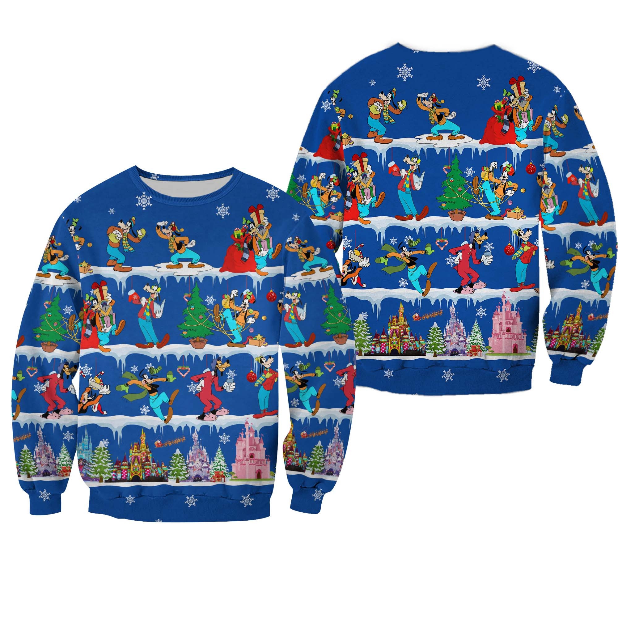 Goofy Dog Pattern Xmas Blue 2022 Christmas Disney Ugly Christmas All Over Printed Sweater