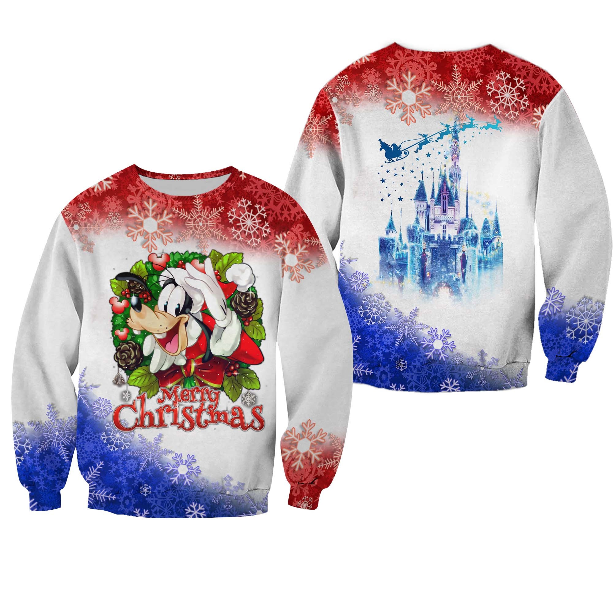 Goofy Dog Pattern Xmas White Blue 2022 Christmas Disney Ugly Christmas All Over Printed Sweater
