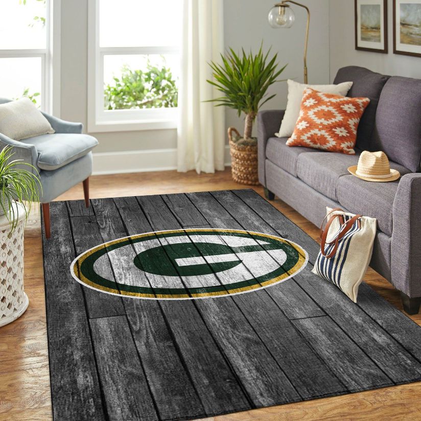 Green Bay Packers Nfl Team Logo Grey Wooden Style Style Nice Gift Home Decor Rectangle Area Rug