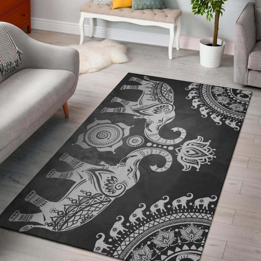 Grey Mandala Elephant Area Rug Carpet Carpets