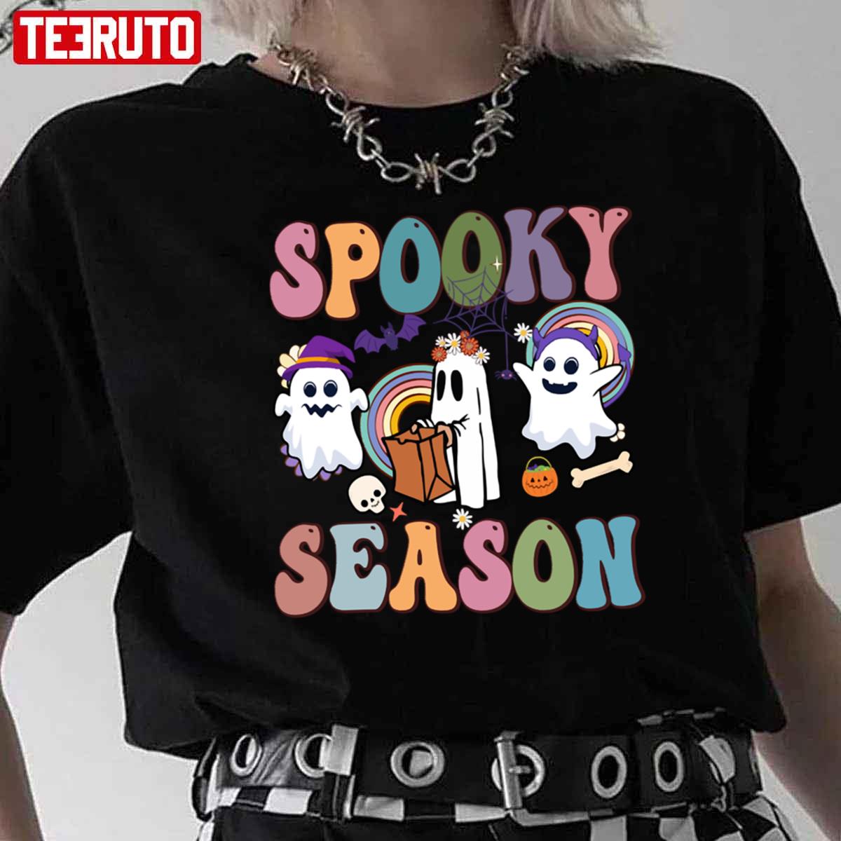Groovy Ghost Spooky Season Halloween Colorful Art Unisex T-Shirt