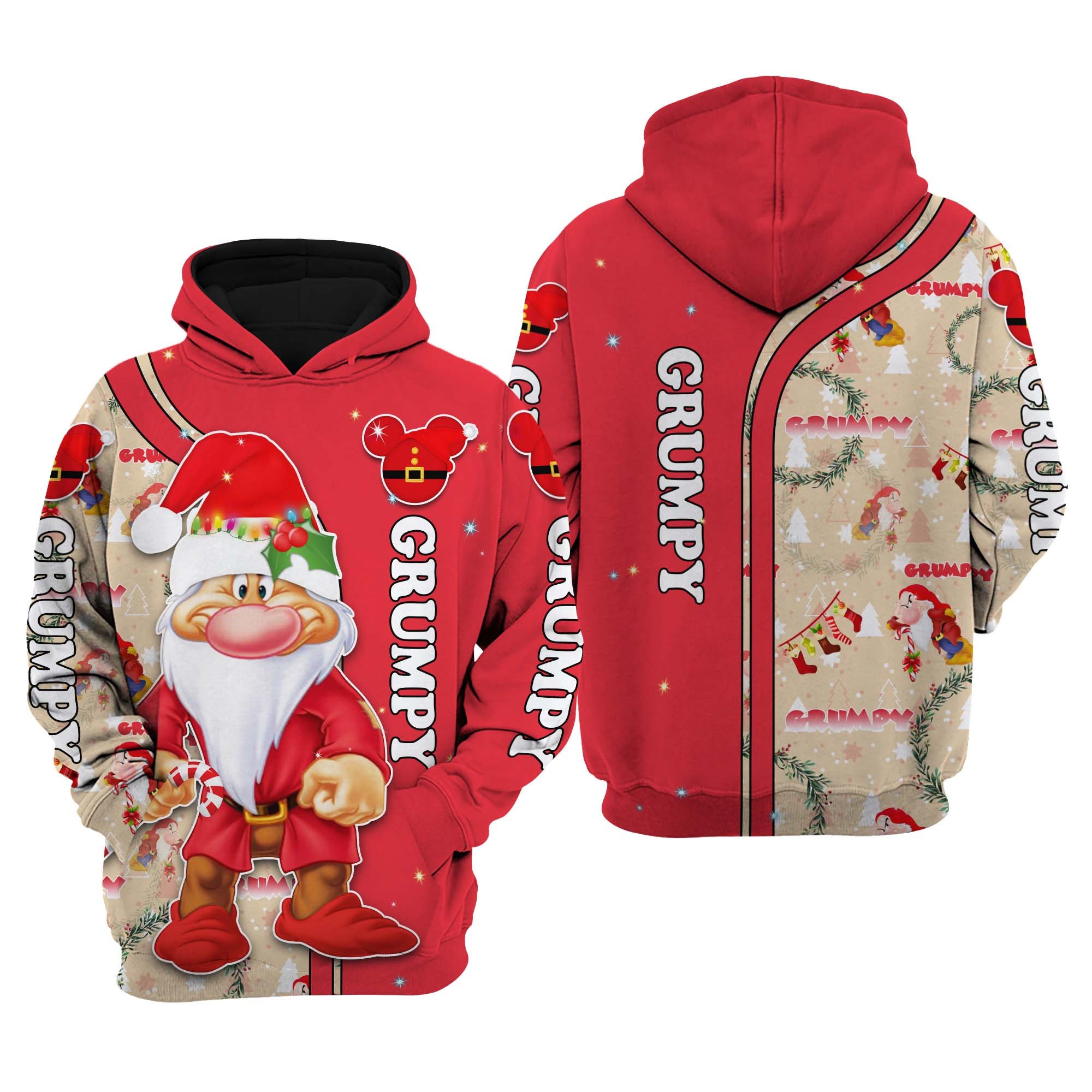 Grumpy Red Christmas Disney AOP Unisex Hoodie