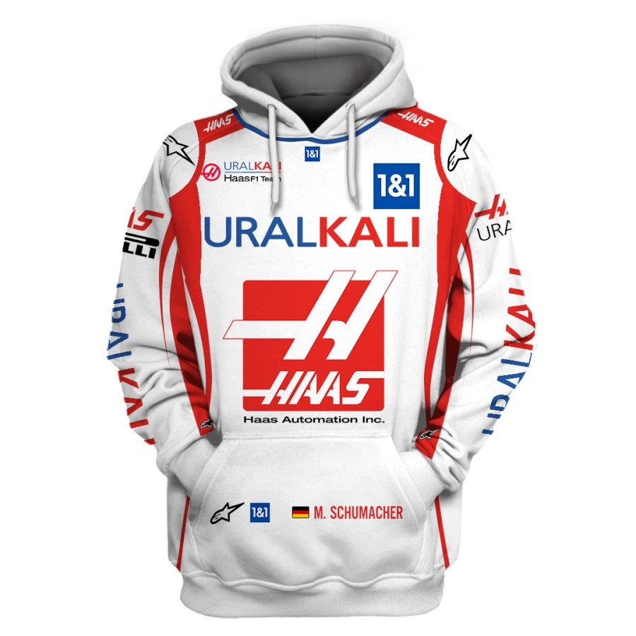 Haas UralKali 3D Gift 1&1 3D Racing Logo Brand F1 Style AOP Unisex Hoodie