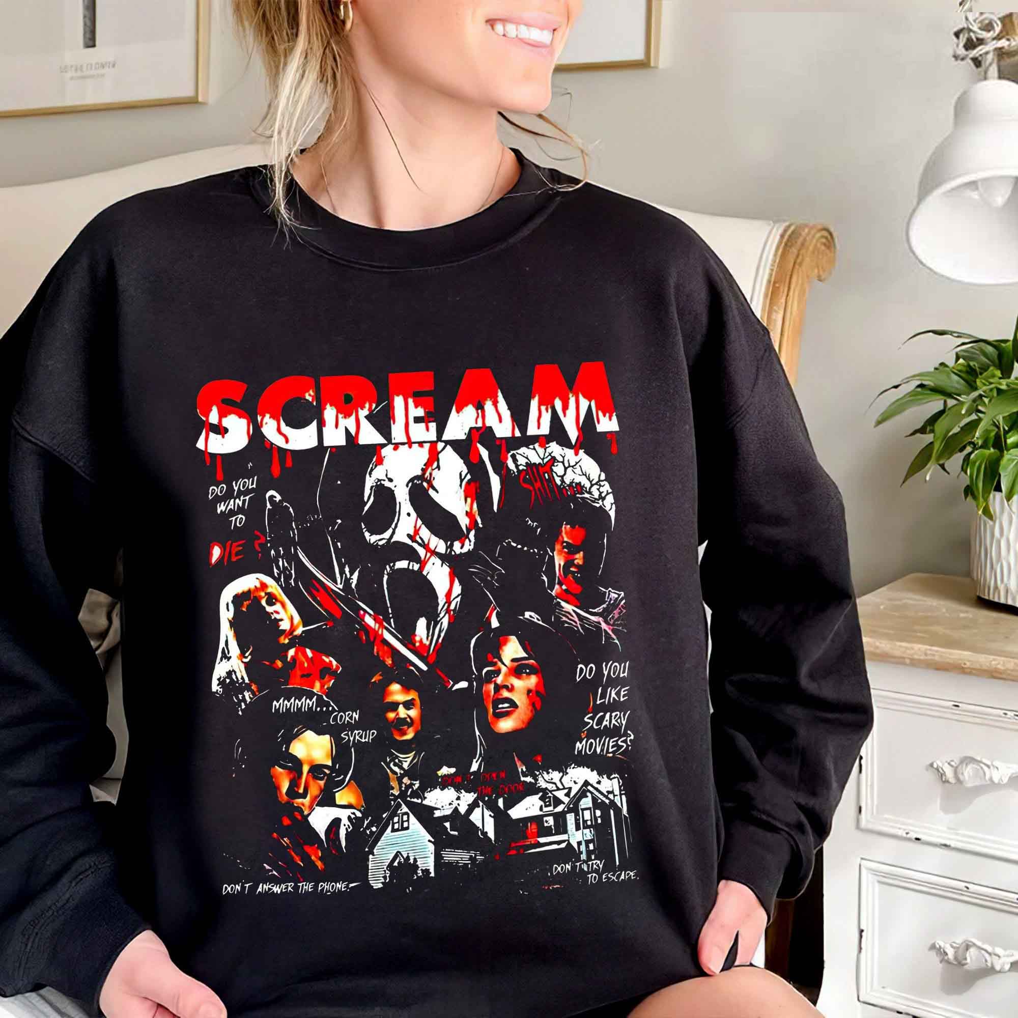 Costume Scream Bambino Completo – Maschera Ghostface + Coltello Insanguinato – Tunica Nera – Travestimento Horror Halloween Per Bambini E Bambine 6-14 Anni