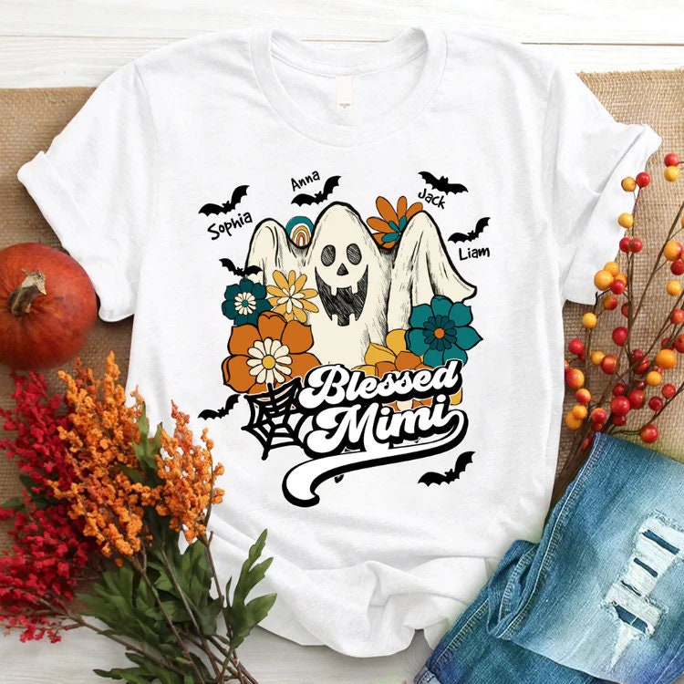 Halloween Floral Blessed Mimi And Kids T-Shirt