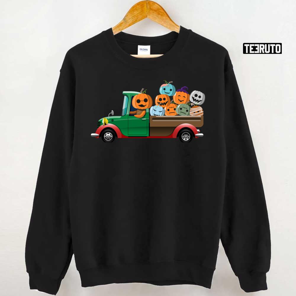 Halloween Truck With Scary Pumpkin Heads Unisex Sweatshirt
