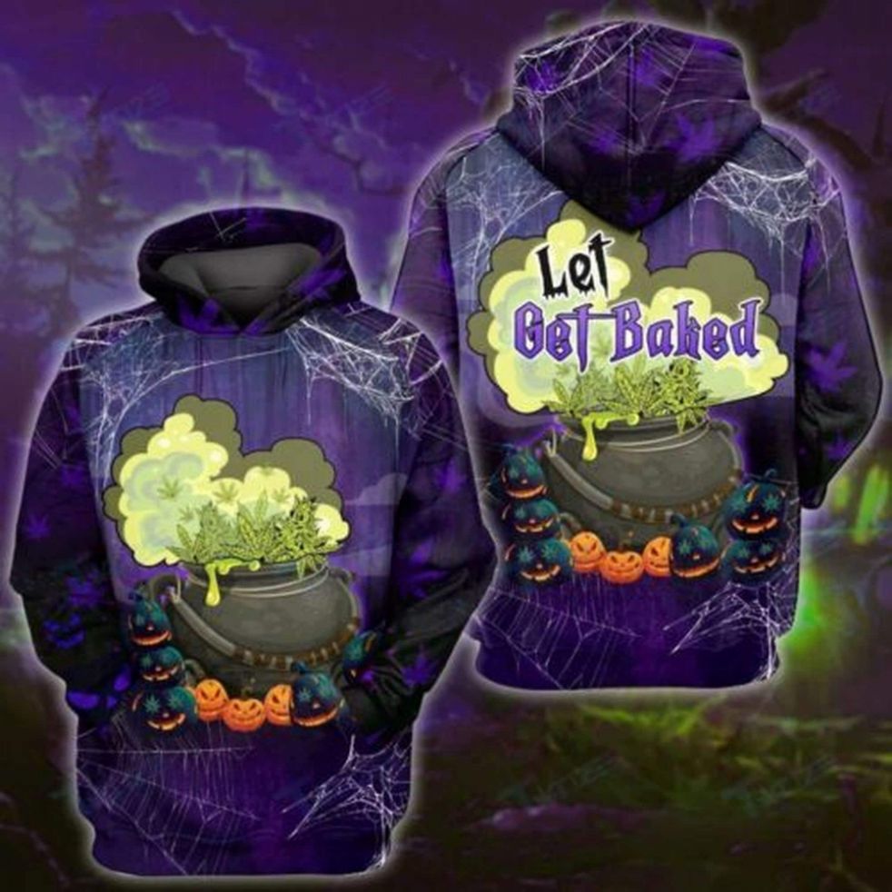 Halloween Weed Let Get Baked Scary Pumpkins Spiderweb 3D Hoodie