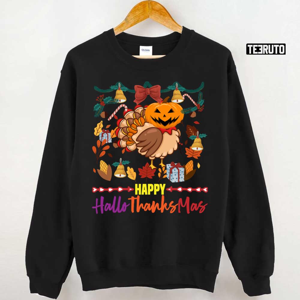 Happy Hallothanksmas Turkey Pumpkin Head Unisex Sweatshirt