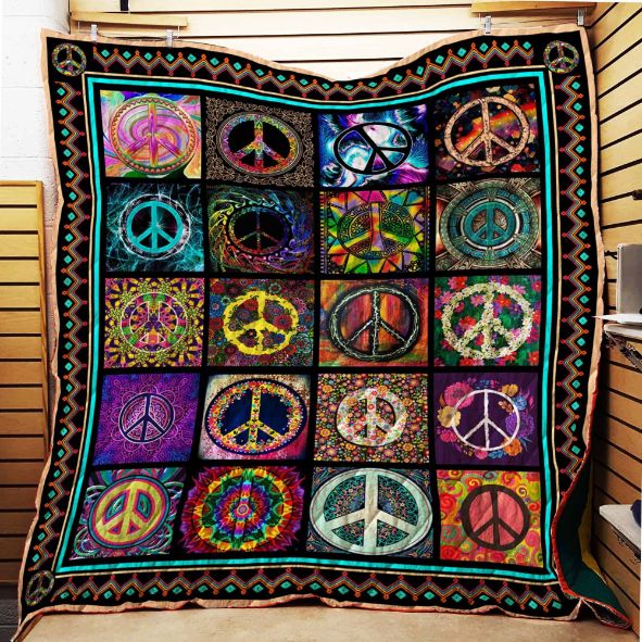 Hippie Peace Symbol Hippie Quilt Blanket