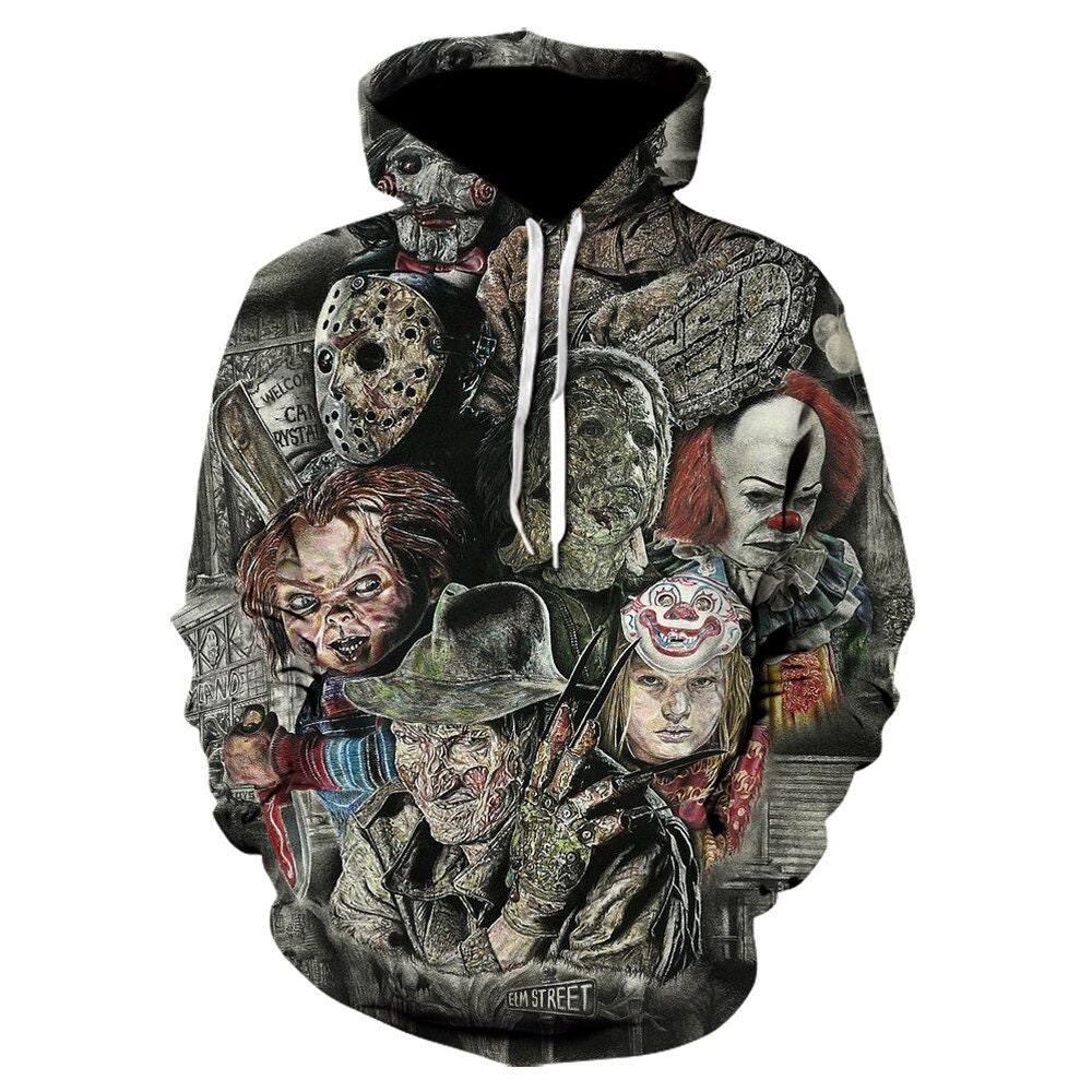 Horror 3D Halloween Gift Charactor Killer Movie All print Tee AOP Unisex Hoodie