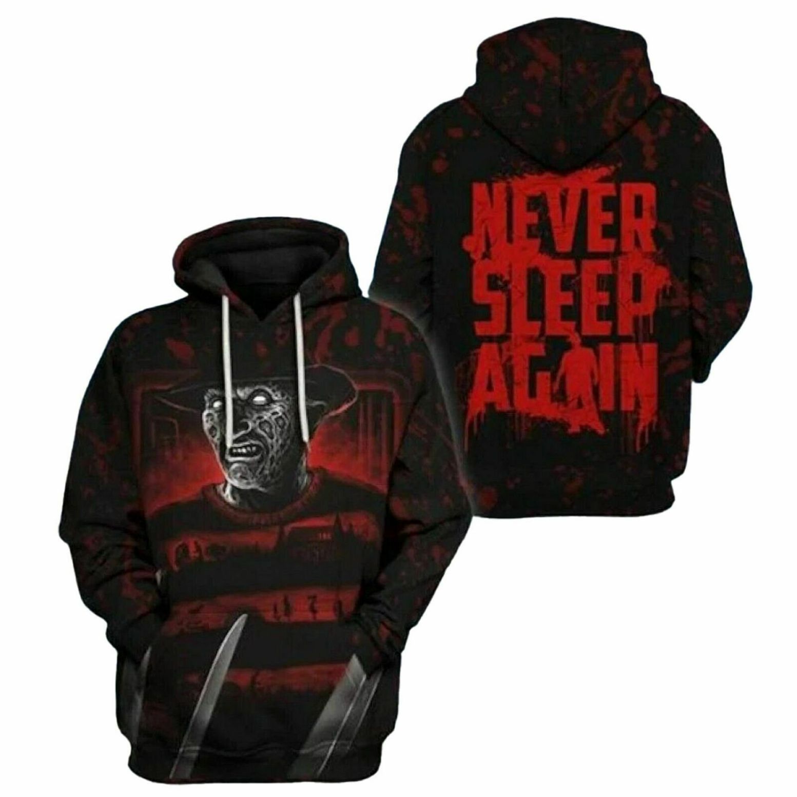Horror Movie Freddy Krueger Never Sleep Again Halloween 3D HOODIE