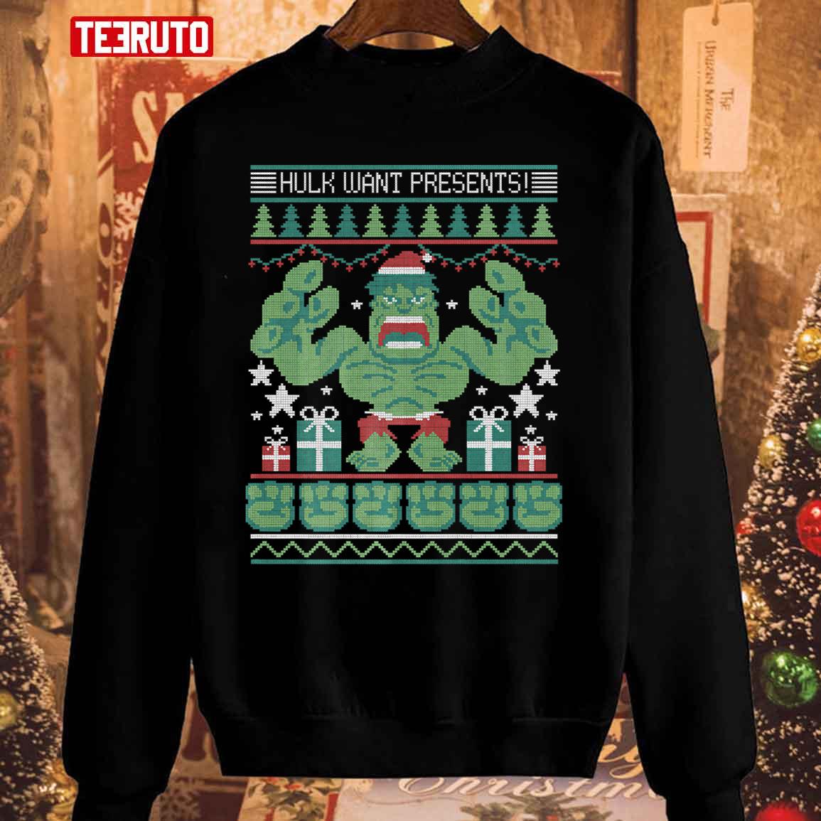 Hulk Wants Presents Holiday Ugly Christmas Pattern Unisex Sweatshirt