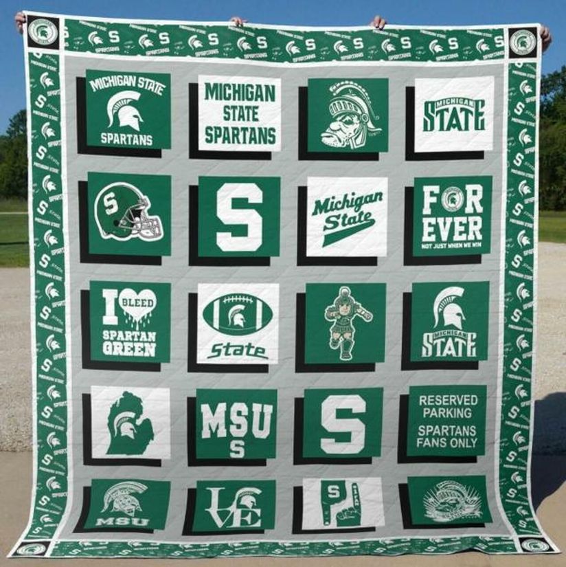 I Bleed Spartan Green Ncaa Michigan State Spartans Combined Quilt Blanket Teeruto