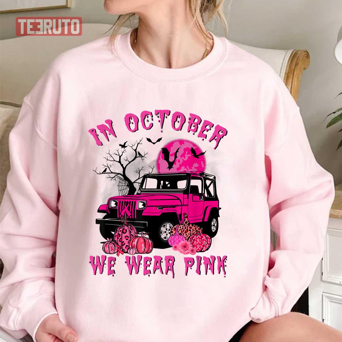 In October We Wear Pink Breast Cancer Awareness Halloween Vibe Unisex Sweatshirt