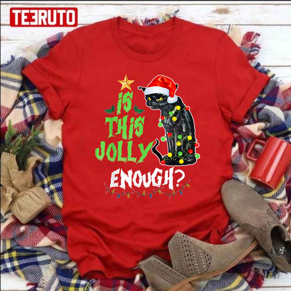 Is This Jolly Enough Noel Cat Merry Christmas Grumpy Black Cat Unisex Sweatshirt