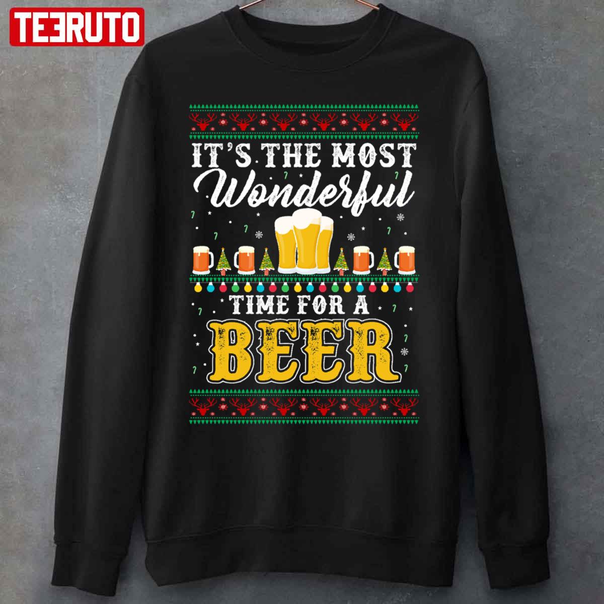 It's The Most Wonderful Time For A Beer Funny Ugly Christmas Unisex Sweatshirt
