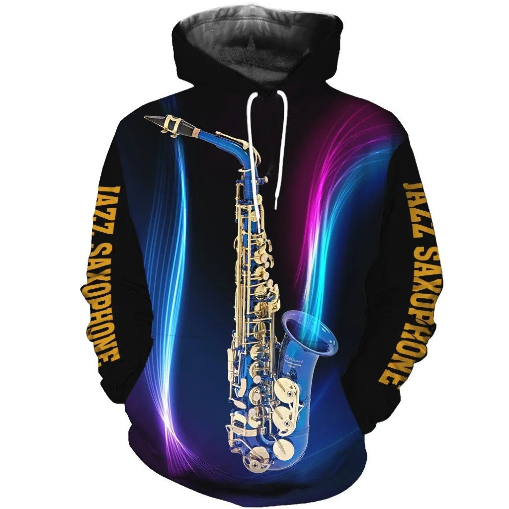 Jazz Saxophone Blue Art 3D All Over Printed Gift AOP Unisex Hoodie