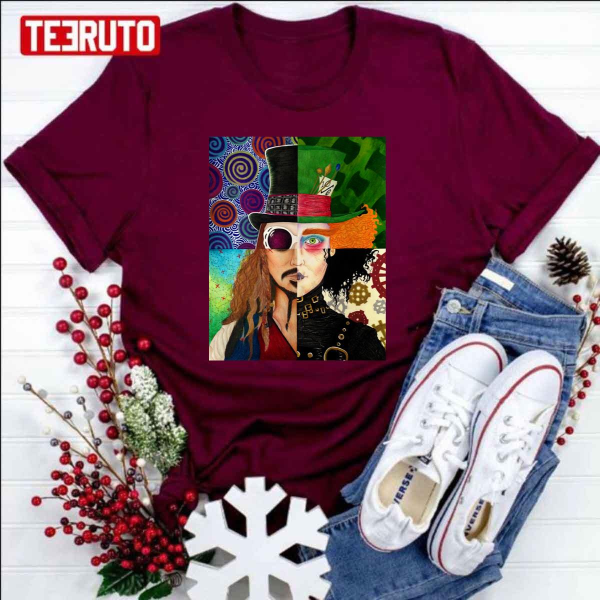 Johnny Depp Character Collage 4 Populars Characters Unisex T-Shirt