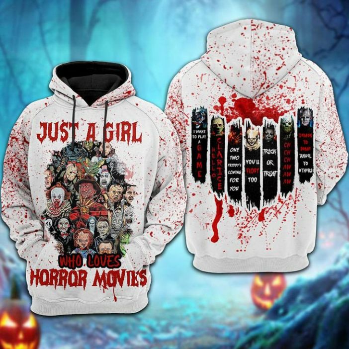 Just a Girl Who Loves Horror Movies 3D Halloween Unisex Hoodie