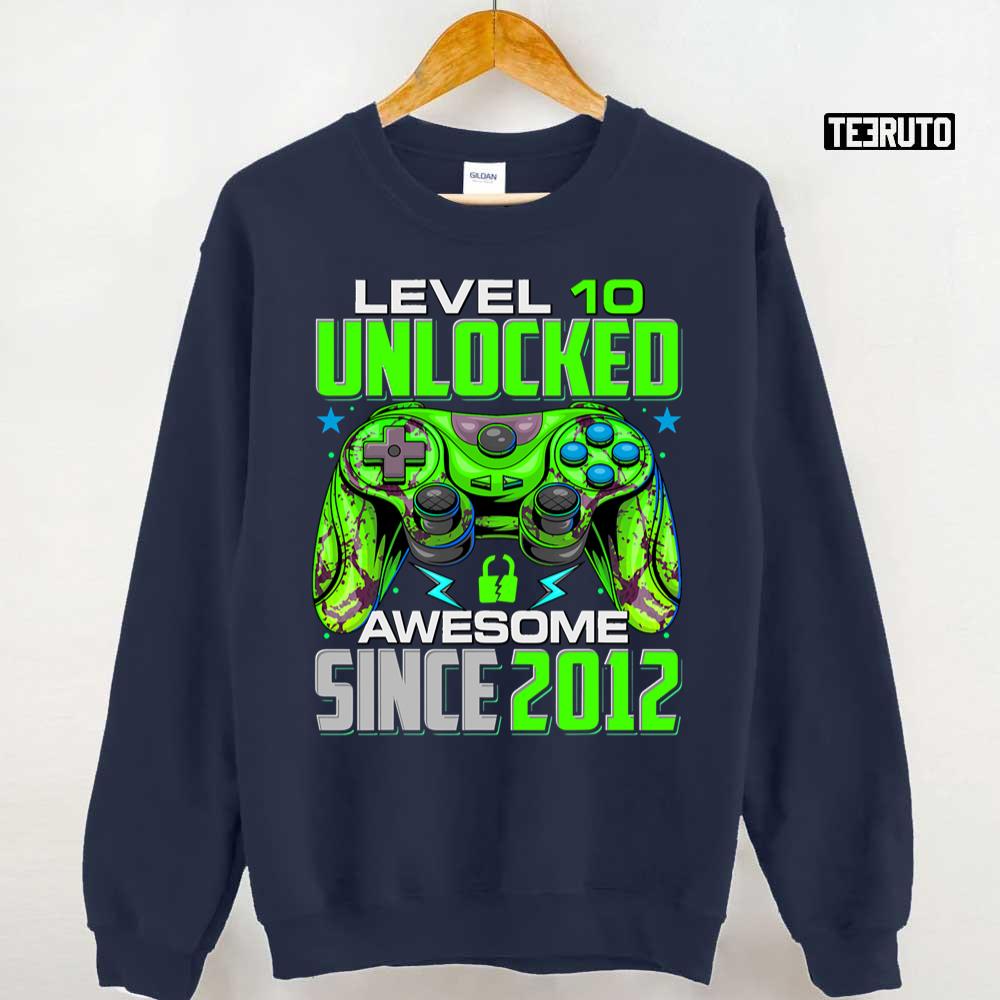 Level 10 Unlocked Awesome Since 2012 10th Birthday Gaming Unisex T-Shirt