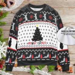Meowy Catmas Black Cats Christmas Tree Ugly Knitted Style Sweater