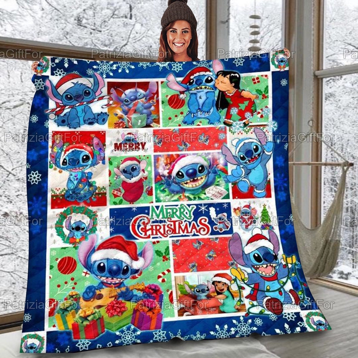 Merry Christmas Stitch Funny Stitch And Lilo Xmas Quilt Blanket