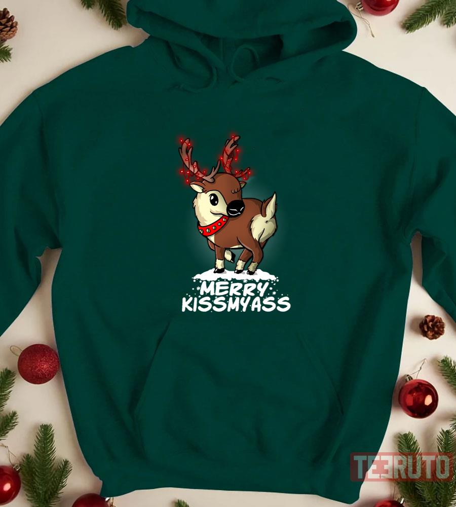 Merry Kiss My Ass Funny Reindeer Unisex Sweatshirt