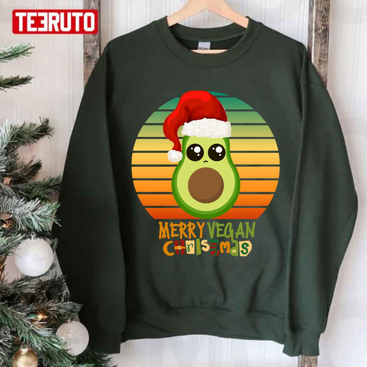 Merry Vegan Christmas Avo Merry Xmas Retro Unisex Sweatshirt