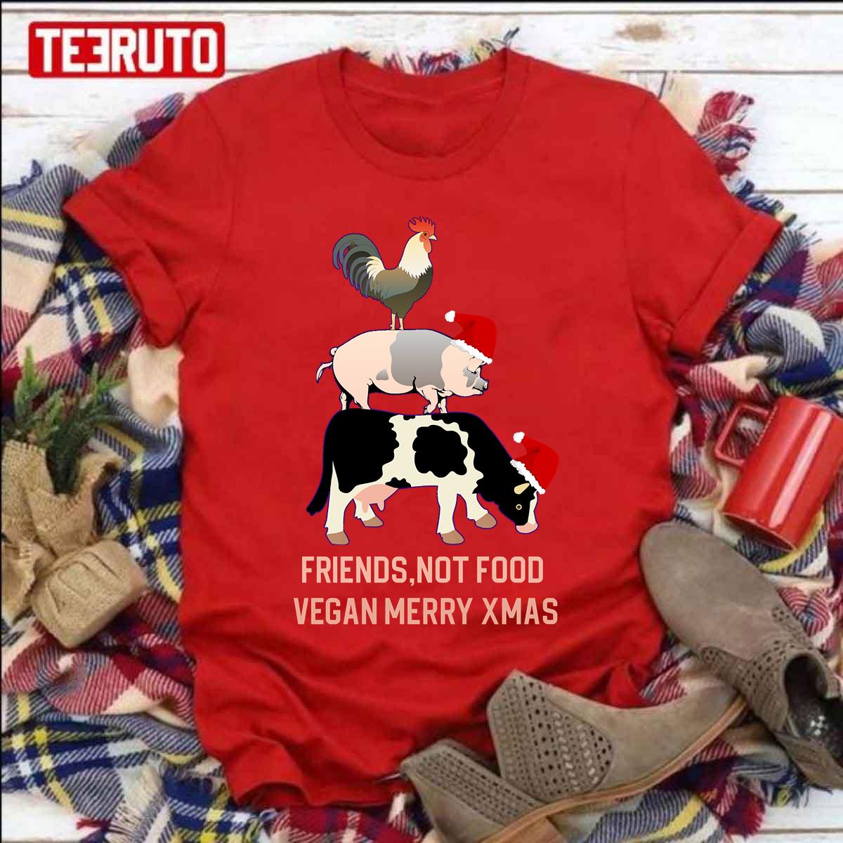 Merry Vegan Christmas Vegetarian Animal Lovers Friends Not Food Unisex T- Shirt - Teeruto