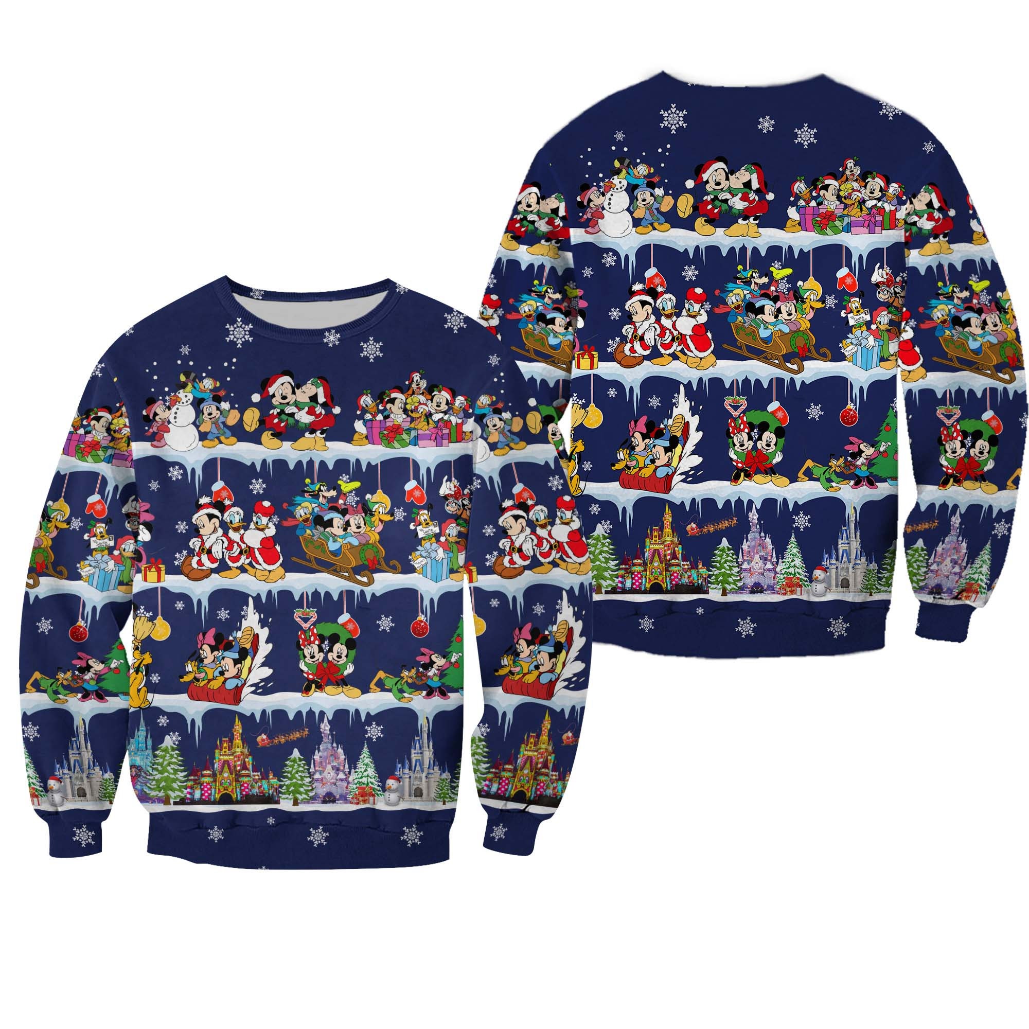 Mickey And Friends Pattern Xmas Blue 2022 Ugly Christmas All Over Printed Sweater
