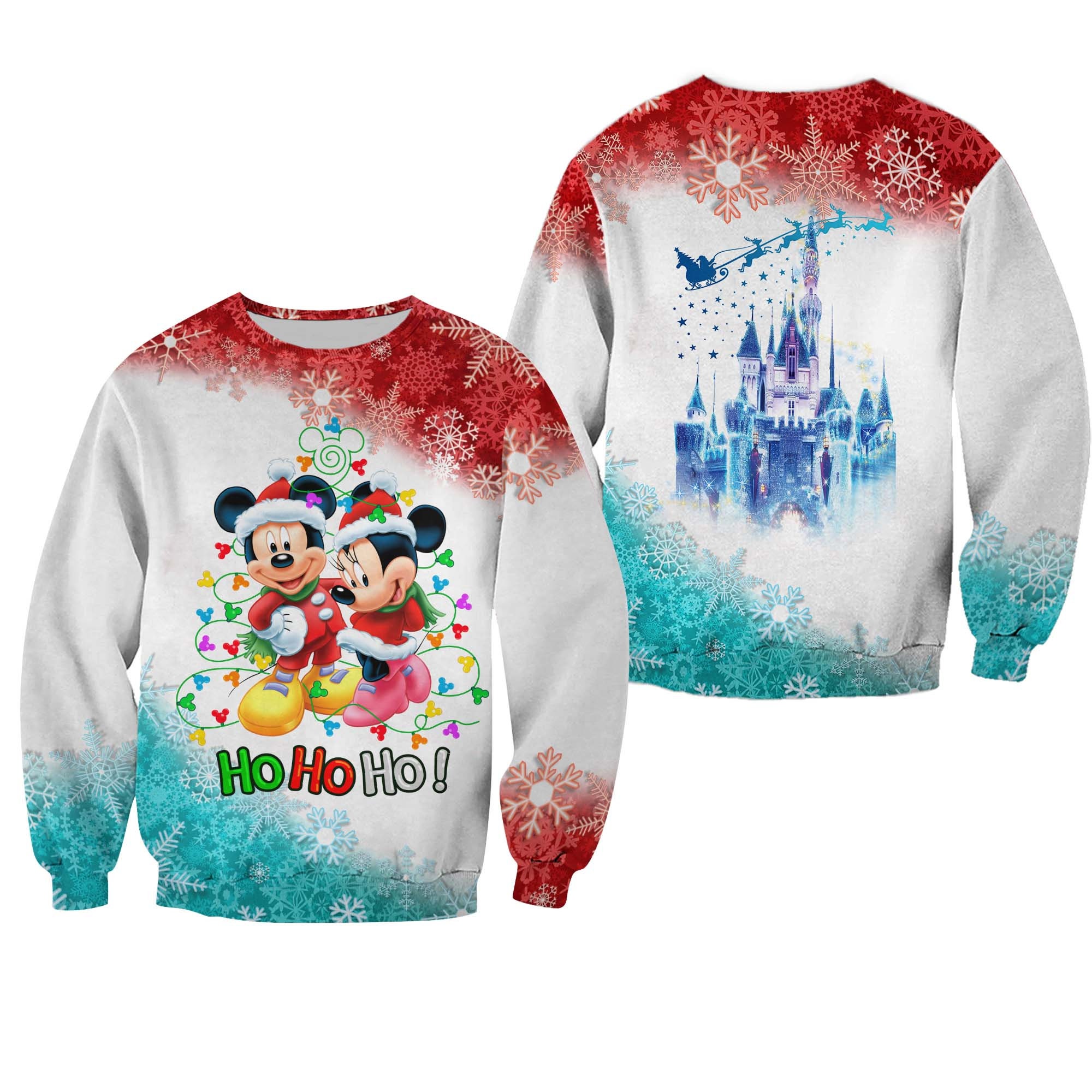 Mickey And Minnie Pattern Xmas White 2022 Christmas Disney Ugly Christmas All Over Printed Sweater
