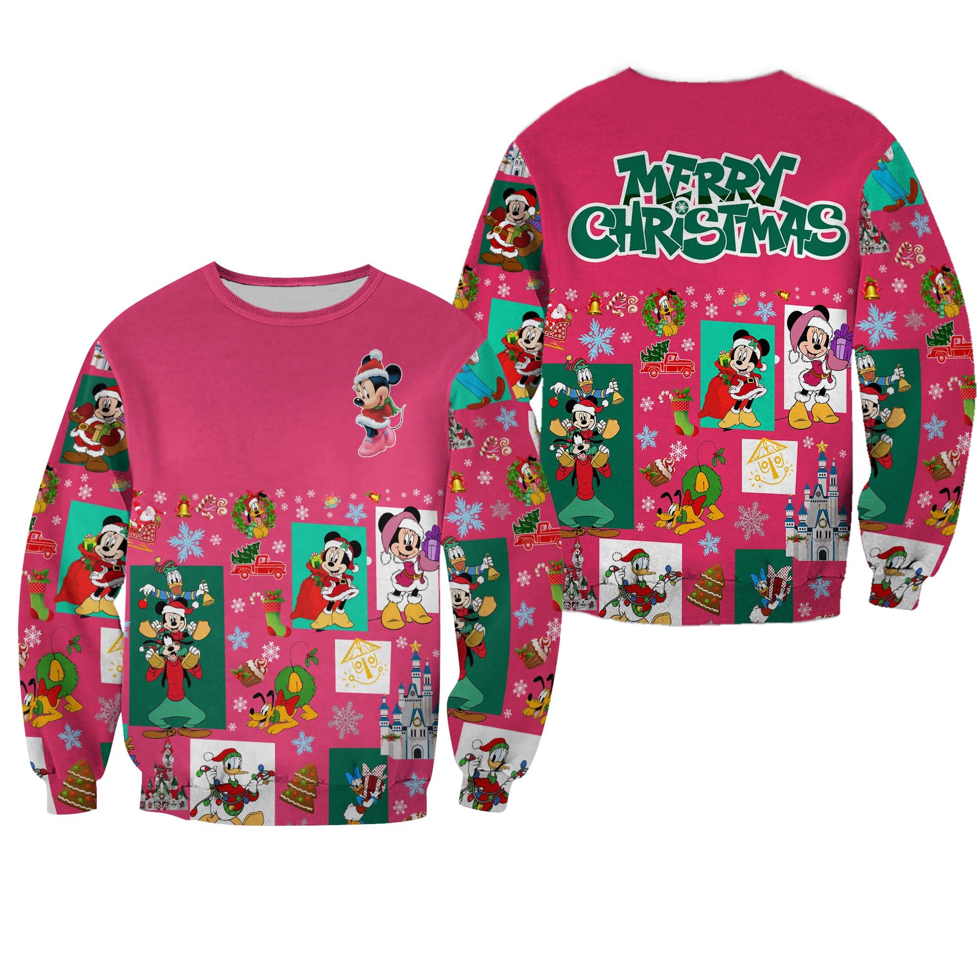 Minnie Mouse Pattern Xmas Pink 2022 Christmas Disney Ugly Christmas All Over Printed Sweater