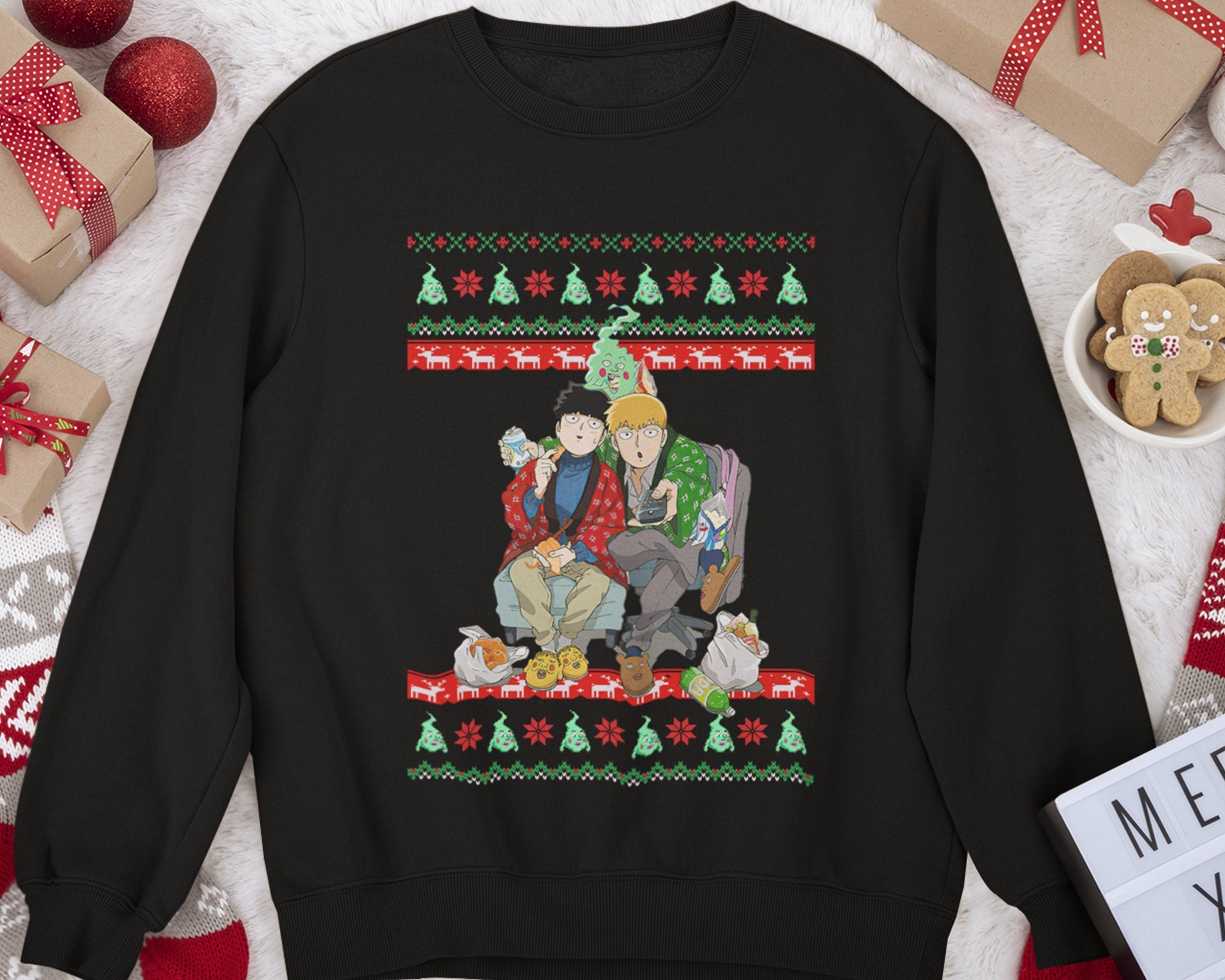 Mob Psycho 100 Christmas Shigeo And Arataka Christmas Anime Gift Unisex Sweatshirt