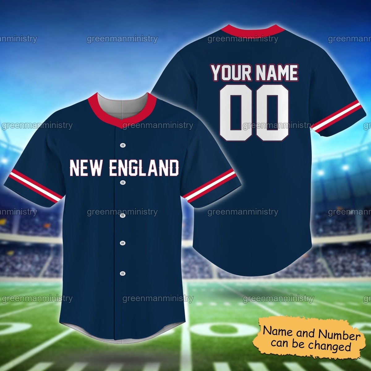 New England Baseball Personalized Name And Number Team Shirt