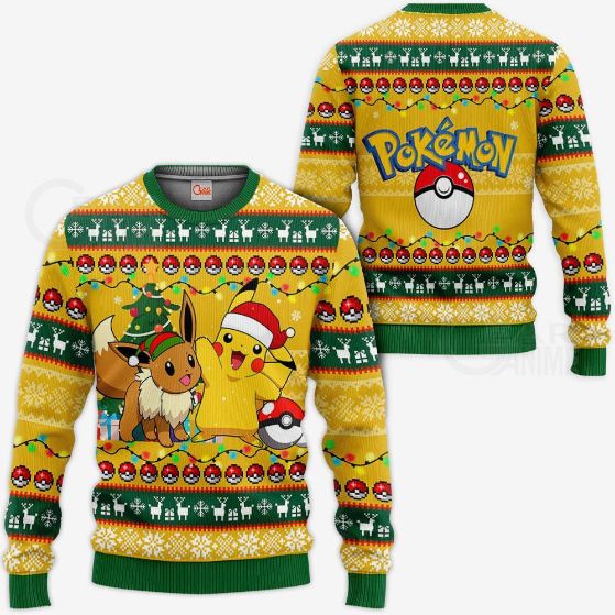 Pikachu Eevee Ugly Christmas Pokemon Anime Xmas Knitted Sweater