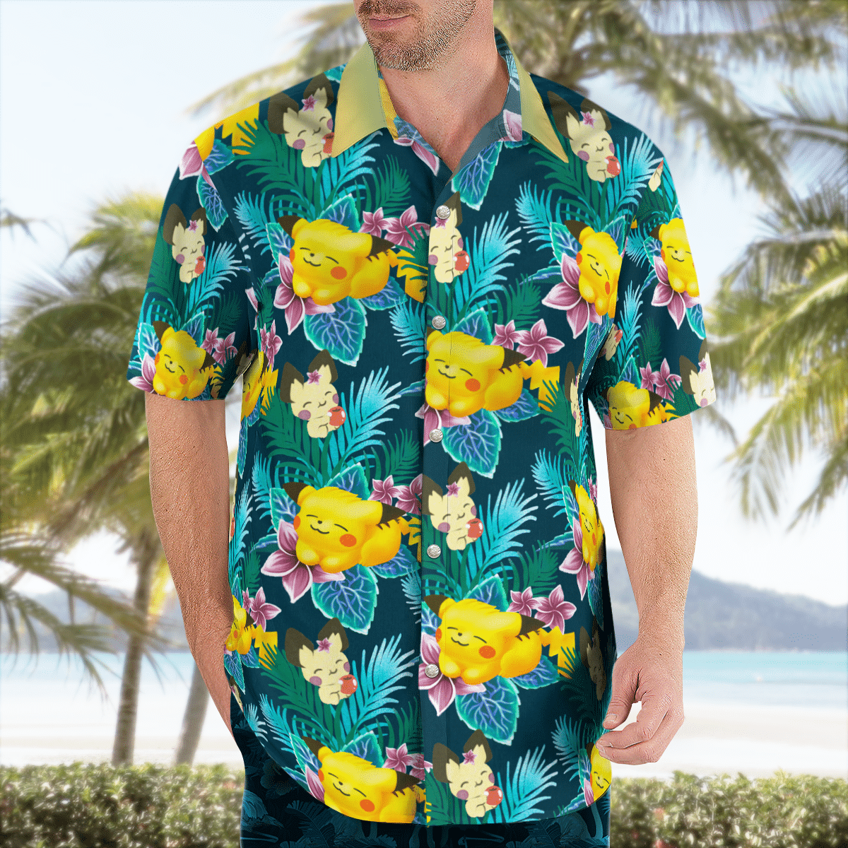 Pikachu On Summer Day Beach Pokemon Hawaiian Shirt - Teeruto