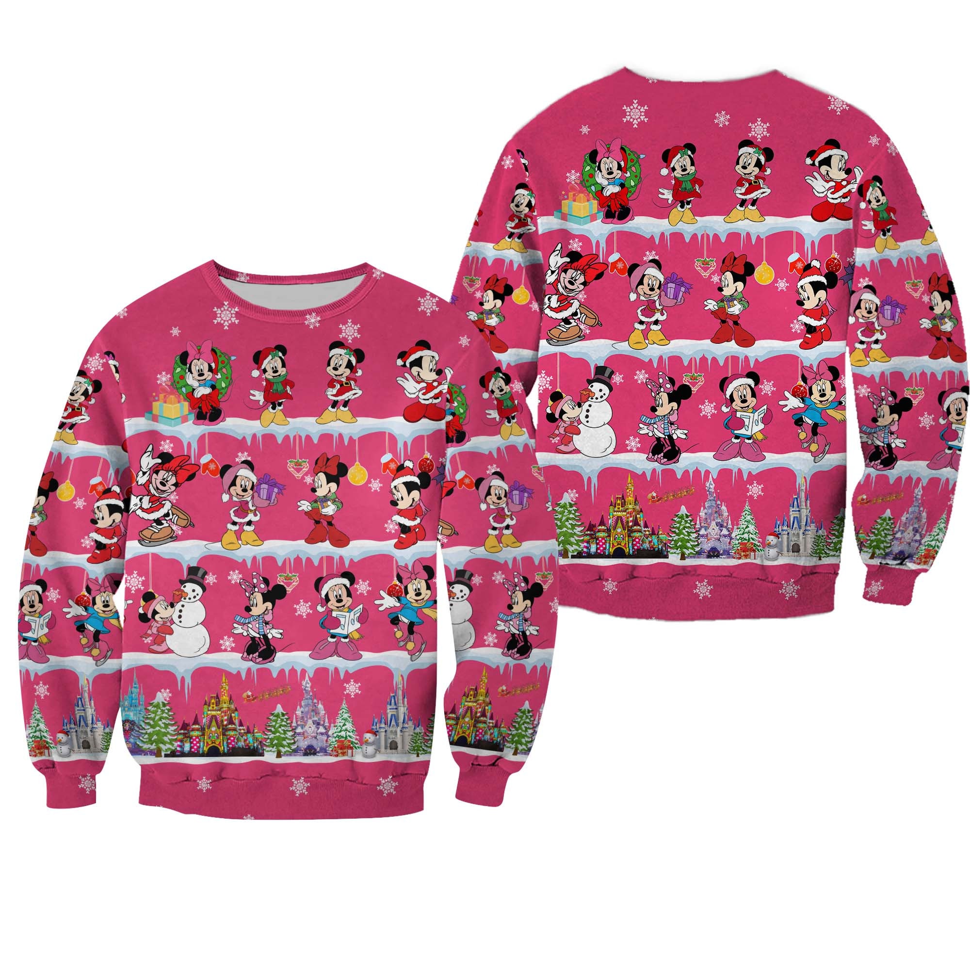 Pink Minnie Mouse Pattern Xmas 2022 Christmas Disney Ugly Christmas All Over Printed Sweater