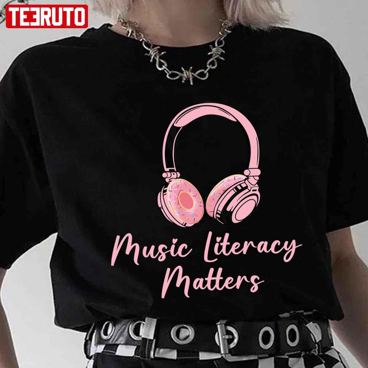 Pinky Donut Headphone Music Literacy Matters Unisex T-shirt