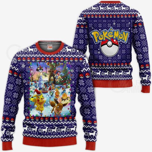 Pokemon Ugly Christmas Happy Pokemon Anime Xmas Knitted Sweater
