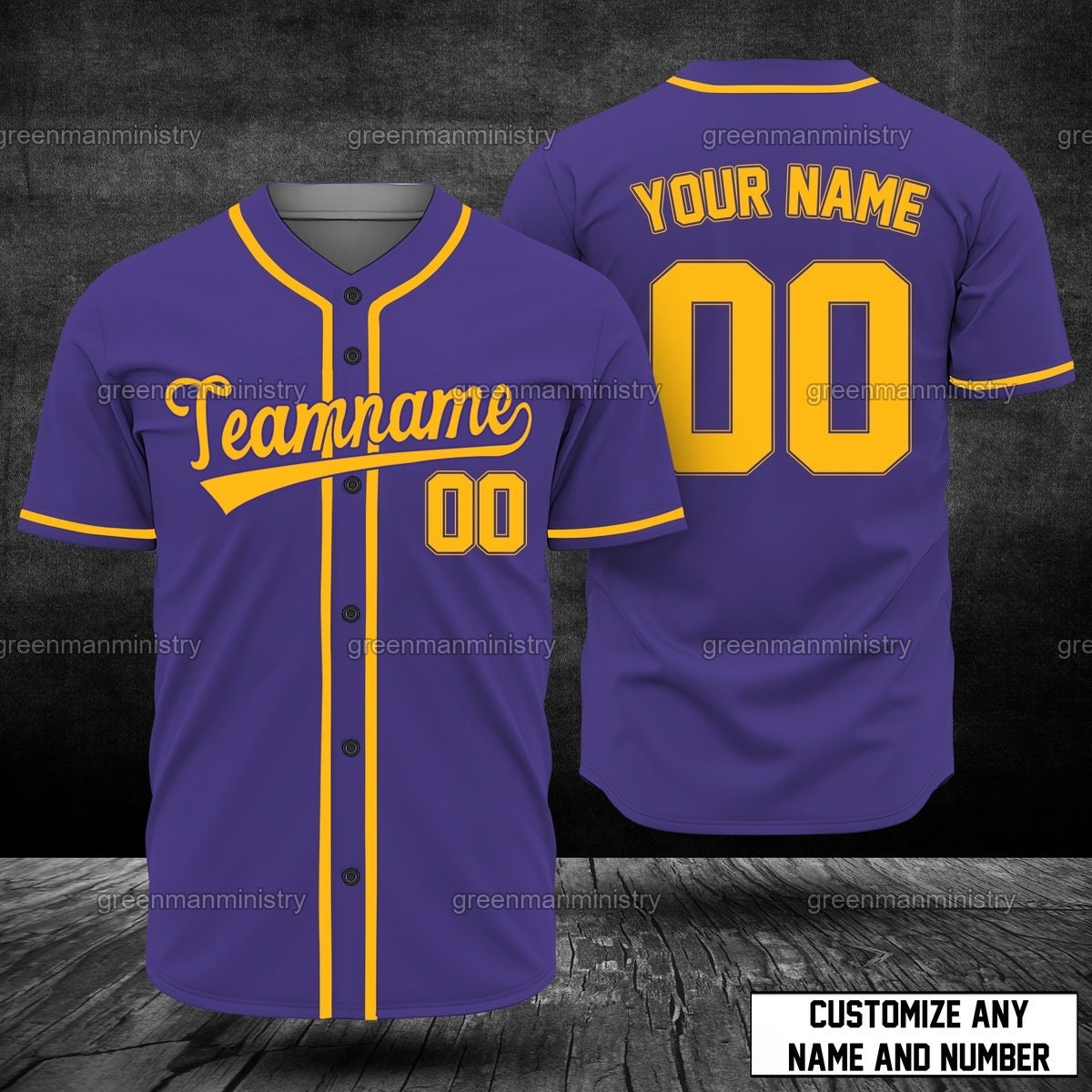 Purple And Yellow Team-Name Baseball Jersey Customize Name And Number Personalize Team Shirt