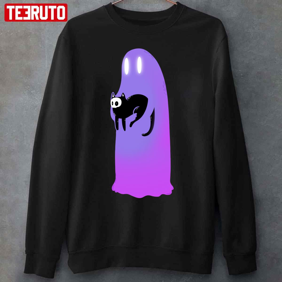 Purple Pink Ghost With Pet Cat Unisex Sweatshirt